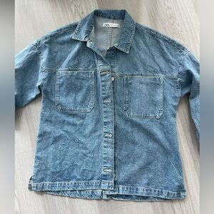 Zara Blue Denim Overshirt Jacket – Button-Up Oversized Jean Jacket